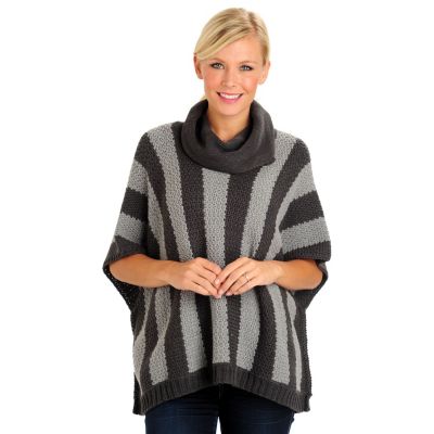 709-805 - Leo & Nicole Stripe Knit Cowl Neck Poncho Sweater 
