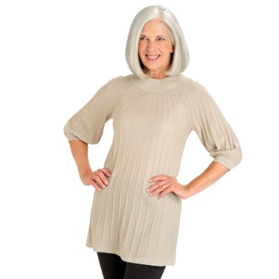 709-811 - Leo & Nicole Elbow Sleeved Crew Neck Ribbed Tunic Sweater 