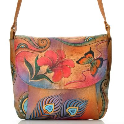 Anuschka Hand Painted Leather Front Flap Cross Body Bag