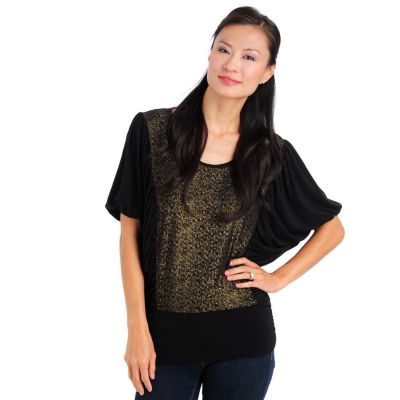 709-913 - Olivia & Grace Scoop Necked Foil Accented Batwing Top 