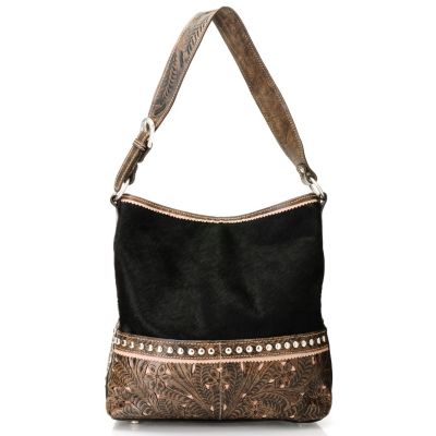 709-919 - American West Hand-Tooled Leather & Cowhide Shoulder Bag