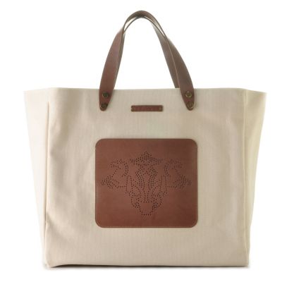 709-942 - PRIX DE DRESSAGE Front Pocket Leather Detailed Canvas Tote Bag