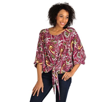 Kate & Mallory Color Black Printed Jersey Knit Top with Tie Front Detail
