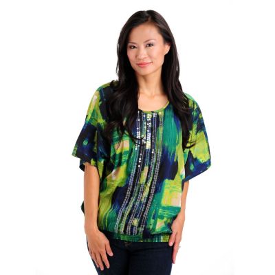 Olivia & Grace Printed Blouse with Gathered Waist