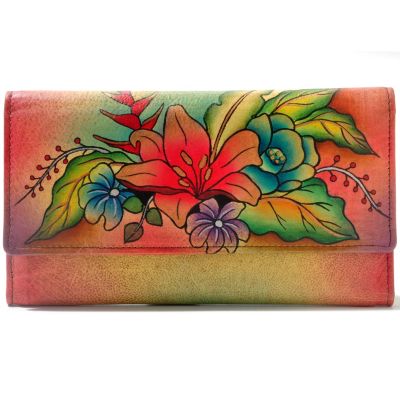 709-969 - Anuschka Hand-Painted Leather Multi Pocket Trifold Wallet 