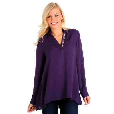 Love Carson Pullover Collared Sharkbite Blouse