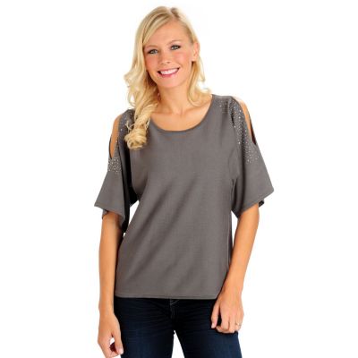 709-975 - Love, Carson by Carson Kressley Short Sleeved Scoop Neck Cold Shoulder Top 