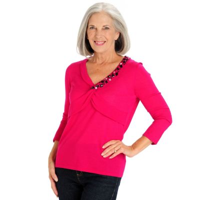 709-976 - Love, Carson by Carson Kressley Lightweight Knit Beaded V-neck Sweater