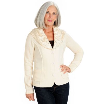 Love Carson Shawl Collar Cardiagn with Gold Sequins