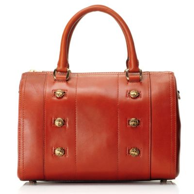 709-993 - Brooks Brothers&reg; Calfskin Leather Button Detailed Double Handle Barrel Satchel Bag