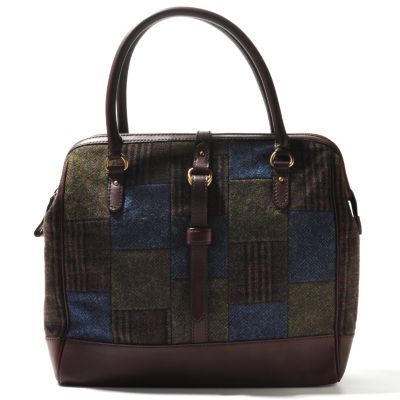 710-005 - Brooks Brothers&reg; Zip Top Double Handle Plaid Wool Bowler Handbag