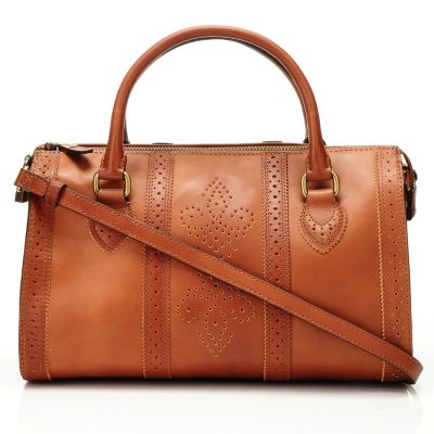 710-007 - Brooks Brothers&reg; Perforated Calfskin Medium Barrel Satchel Handbag