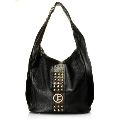 710-010 - Jack French London ''Camden'' Studded Zip Top Pebbled Leather Hobo Bag