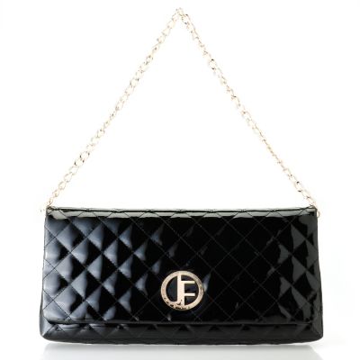 710-022 - Jack French London Patent Leather ''Burlington'' Quilted Clutch w/ Chain Handle