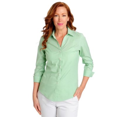 710-090 - Brooks Brothers&reg; Non-Iron Cotton 3/4 Sleeved Mini-Check Fitted Dress Shirt