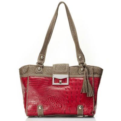 SARAH CROCO EMBO LEATHER TOTE