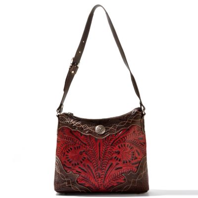 American West Zip Top Shoulder Bag w/Boot Stitched Edging