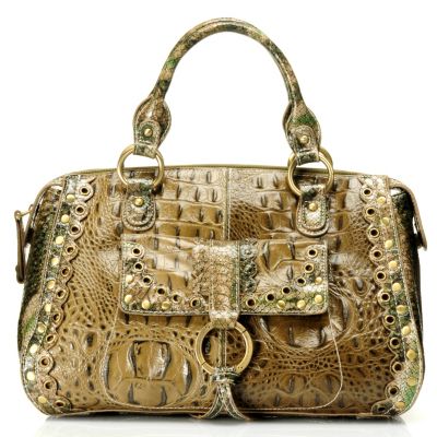 Madi Claire Connie Croco Embossed Leather Satchel w/ Scallop Edges