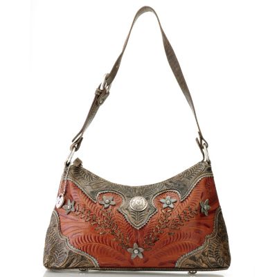 710-284 - American West Flower Design Hand Tooled Leather Shoulder Bag