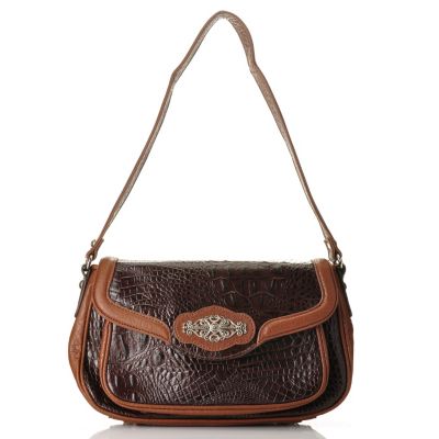 Madi Claire Kimberly Coroco Embossed Leather Shoulder Bag w/ Ornament