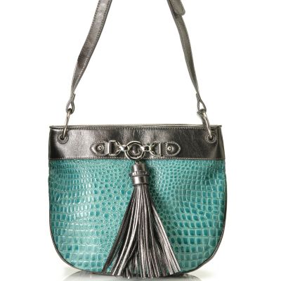 Madi Claire Abbie Croco Embossed Leather Cross Body w/ Tassel