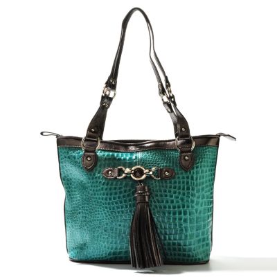 710-299 - Madi Claire ''Abbie'' Zip Top Crocodile Embossed Leather Tote Bag