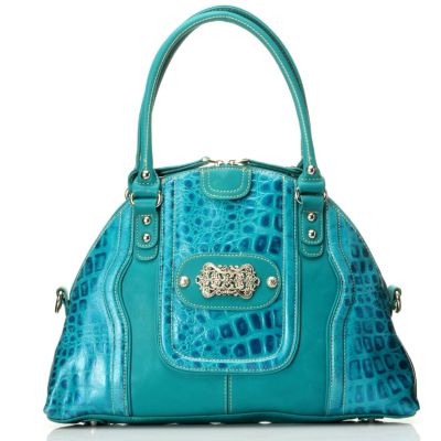 Madi Claire Candice Croco Embossed Leather Dome w/ Ornament