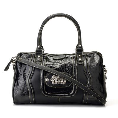 Madi Claire Candice Croco Embossed Leather Satchel w/ Ornament