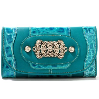 Madi Claire Candice Croco Embossed Leather Wallet w/ Ornament