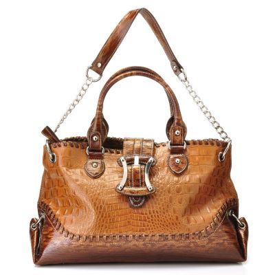 Madi Claire Kendy Croco Emobssed Leather Tote w/ Buckle