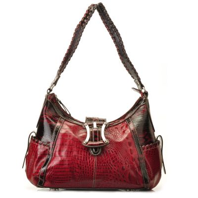 Madi Claire Kendy Croco Embossed Leather Hobo w/ Buckle