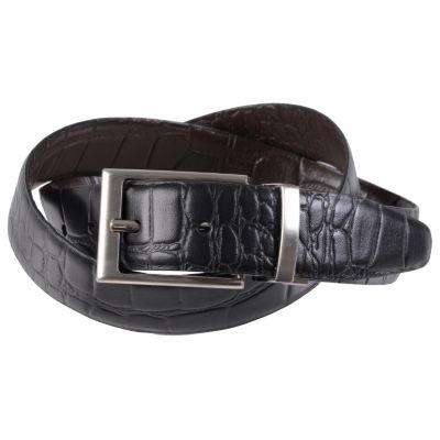 710-364 - Joseph Abboud Men's Topstitched Croc Print Reversible Leather Belt