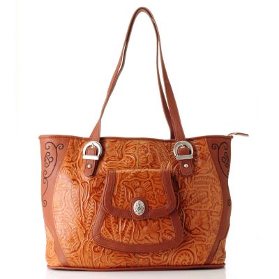 Madi Claire Savannah Tooled Embossed Leather Tote with Embroidery