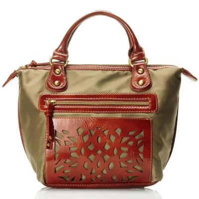 Sondra Roberts Nylon w/ Laser Cut Patent Top Handle