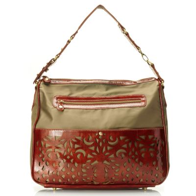 Sondra Roberts Nylon w/ Laser Cut Patent Hobo