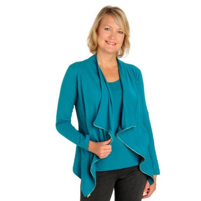 710-592 - Kate & Mallory Stretch Cotton Open Cascade Front Cardigan & Tank Set 