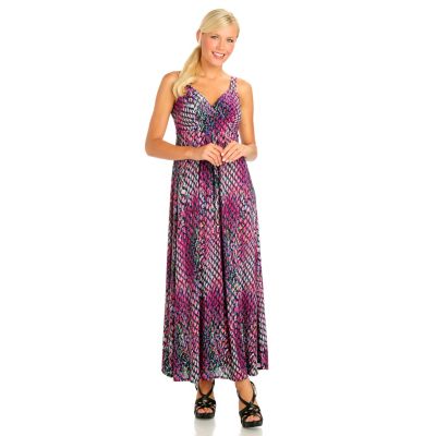 710-630 - Fever Stretch Knit Sweetheart Neck Empire Waist Printed Maxi Dress 