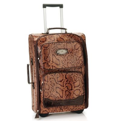 Madi Claire Snake Print Rolling Suitcase with Leather Trim