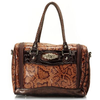 Madi Claire Snake Print Cosmetic Case Bag with Leather Trim & Adjustable Strap