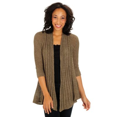 710-701 - Kate & Mallory Ribbed Knit 3/4 Cuffed Sleeves Crocheted Back Sweater Cardigan 