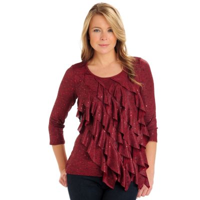 Glitterscape 3/4 Sleeve Scoop Neck Asymmetrical Foil Dot Top