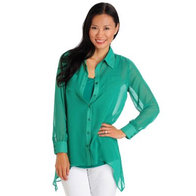 710-755 - Kate & Mallory Chiffon Sharkbite Hem Utility Blouse & Knit Tank Set 