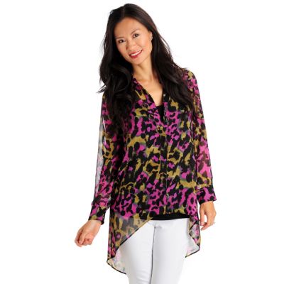 Kate & Mallory Two Pocket Print Utility Hi-Lo Blouse Twinset