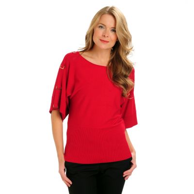 710-760 - Kate & Mallory D-Ring Accented Dolman Sleeve Banded Bottom Sweater Top 