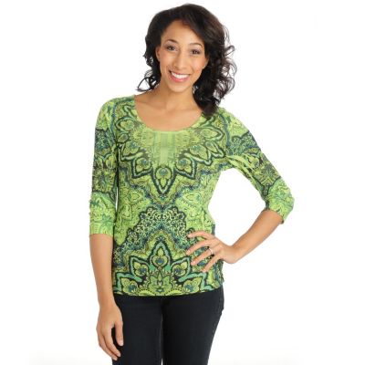 One Wolrd 3/4 Slv Bling Ribbon Scoop Top