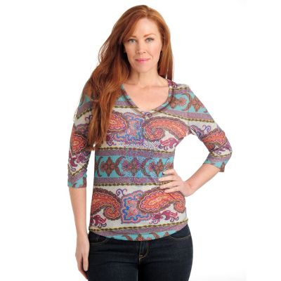 One World 3/4 Slv Snit Bling Vnk Top