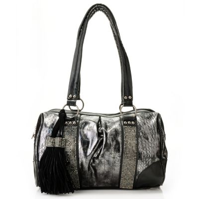 Sophisticated Style Embossed Satchel w/ Rhinestone & Stud Detailing
