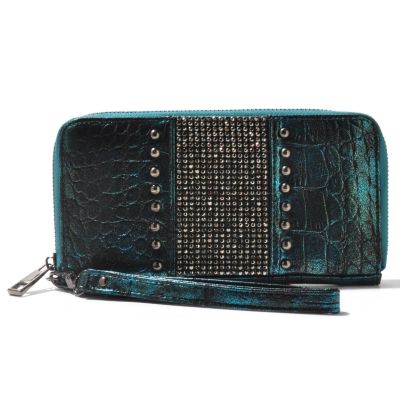 Sophisticated Style Embossed Wallet w/ Rhinestone & Stud Detailing