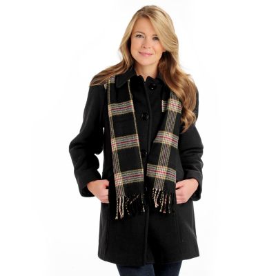 London Fog Button Front Coat with Scarf