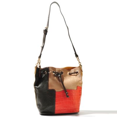 Buxton "Victoria" Leather Collection Colorblock Drawstring Handbag